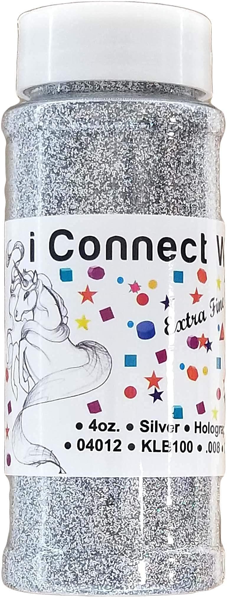 iConnectWith Glitter – Silver, Extra Fine Holographic Glitter; Multi-use for Crafts, Decorations, Nail Art, Makeup, Tumblers, Resin Art, and DIY Projects