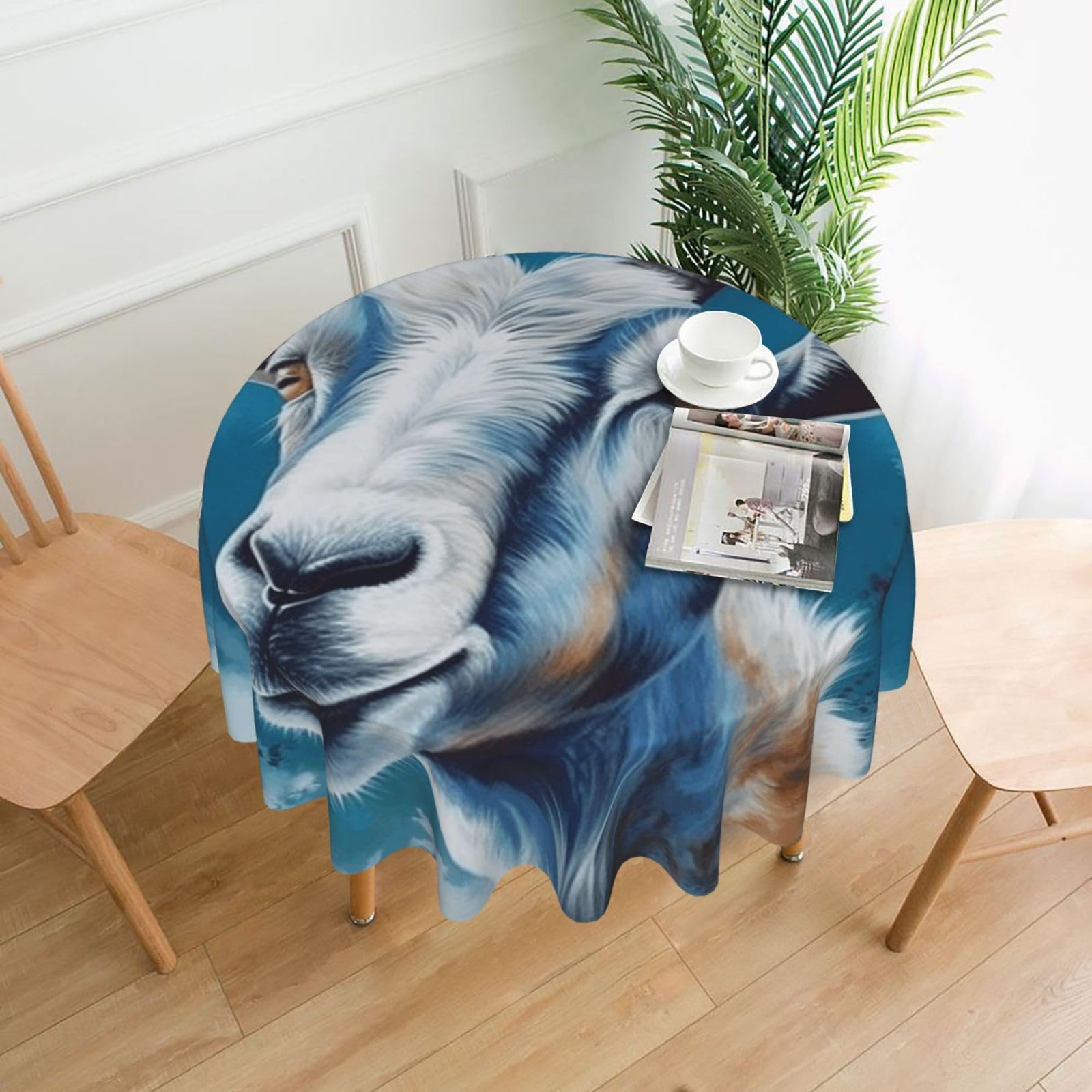 FodPand Blue Goat Print Tablecloths for Round Tables 60 Inch - Reusable Washable Dining Table Clothes - Stain and Wrinkle Resistant Decorative Fabric Table Cover for Wedding Party