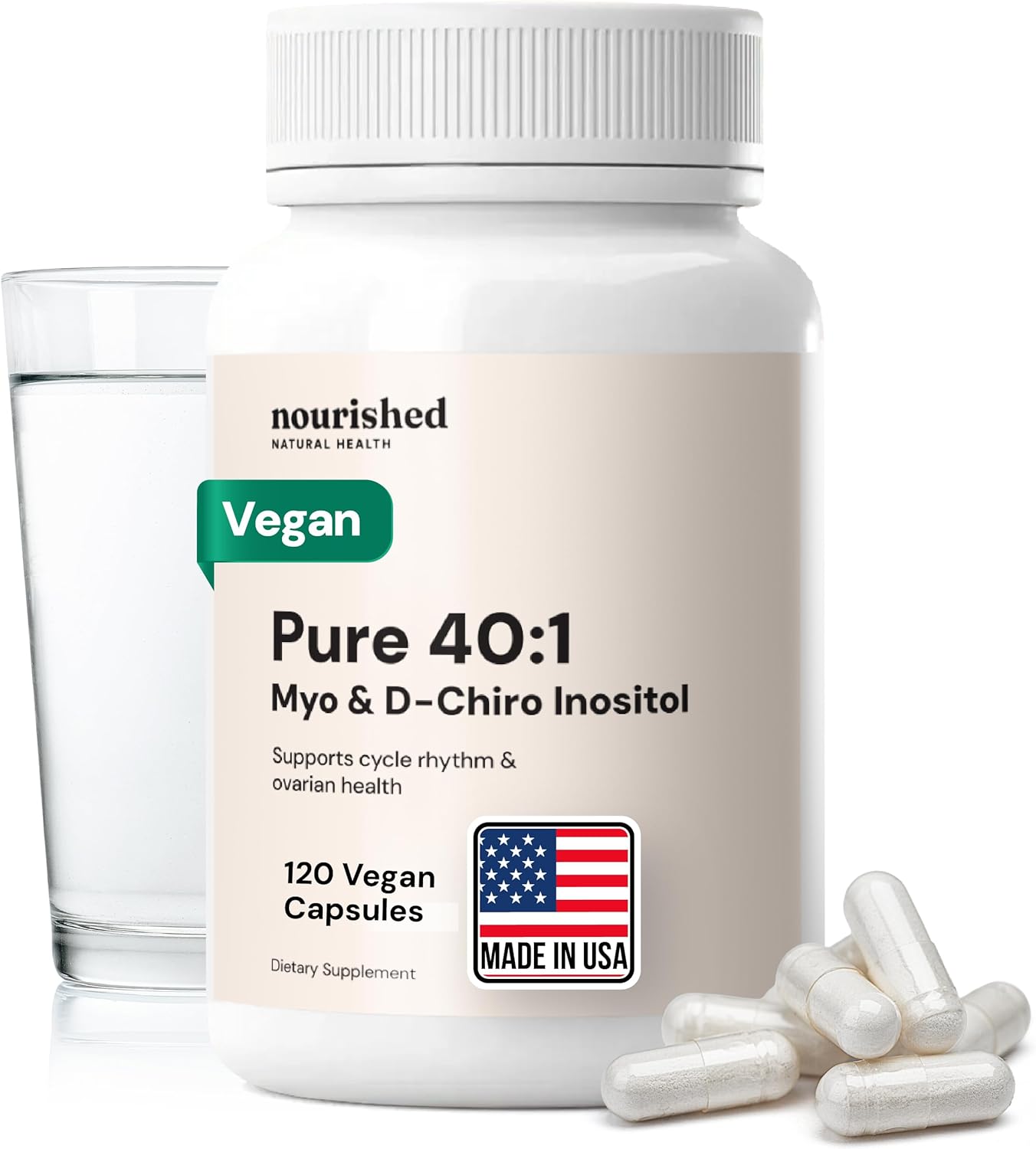 Nourished 40:1 Myo-inositol & D-Chiro Inositol Supplement for Women with Fertility, Skin Health, or Menstrual Cycle Symptoms - Hormone Balance for Women - 120 Capsules