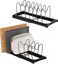 simplywire – Expandable Baking Tray and Chopping Board Rack – Pack of 2 - Pan Lid Storage - Kitchen Cupboard Organiser – Black