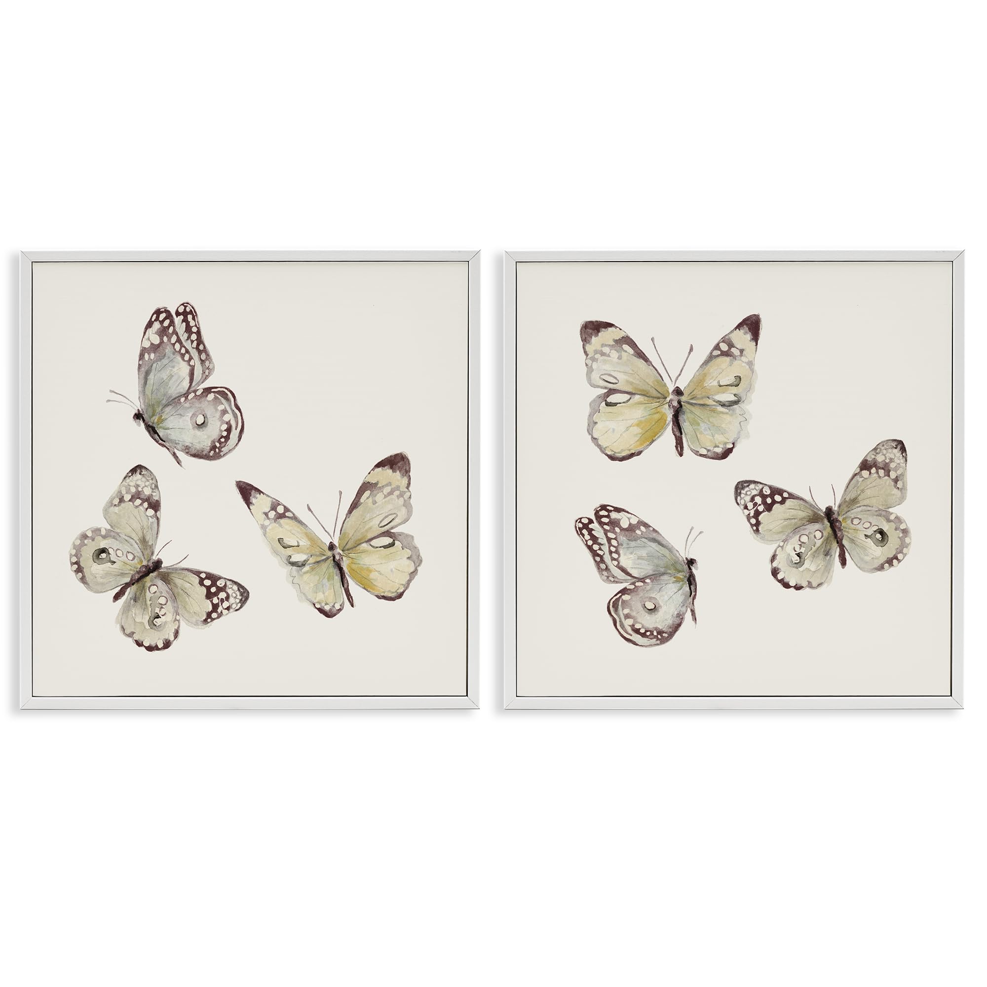 Stupell Industries Coastal White (Textured) 'Flight Of Butterflies On Beige'| 2Pc Framed Giclee Art Set 2
