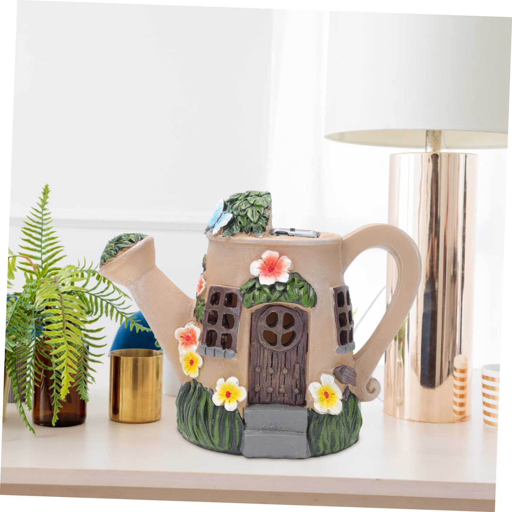 VANZACK 1pc Resin Watering Can Decor Nordic Style Home Desktop Adornment Garden Ornament for Use Gray Resin Material Beautiful Craftsmanship