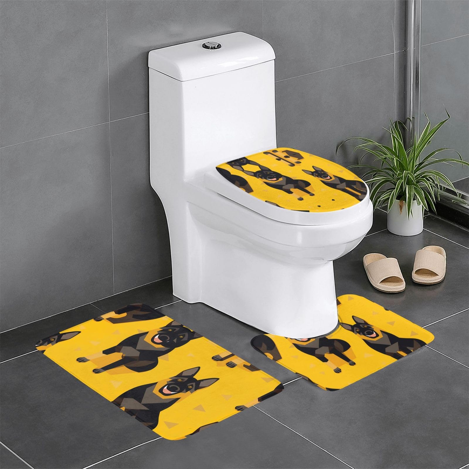 Tapis de salle de bain berger allemand lot de 3 pièces antidérapantes pour toilettes et lavabo