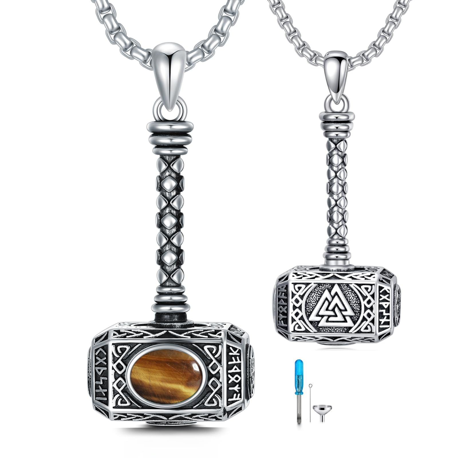 Thors Hammer Urne Kette 925 Sterling Silber Wikinger Runen Mjölnir Urne Anhänger Halskette Viking Asche Schmuck für Herren
