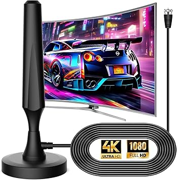 TV Antenna for Smart TV Indoor TV Antenna for Easy Installation Long Range Reception HD Antennas for TV Indoor 4k 1080P Channels Strong Magnetic Base-16.5 ft Long Cables Black