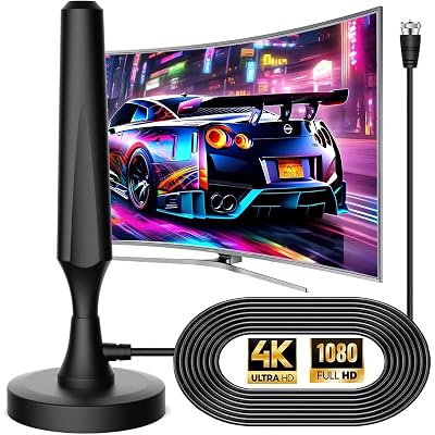 TV Antenna for Smart TV Indoor TV Antenna for Easy Installation Long Range Reception HD Antennas for TV Indoor 4k 1080P Channels Strong Magnetic Base-16.5 ft Long Cables (Black)