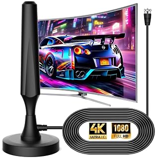 TV Antenna for Smart TV Indoor TV Antenna for Easy Installation Long Range Reception HD Antennas for TV Indoor 4k 1080P Channels Strong Magnetic Base-16.5 ft Long Cables (Black) - Amazon product rated Grade A