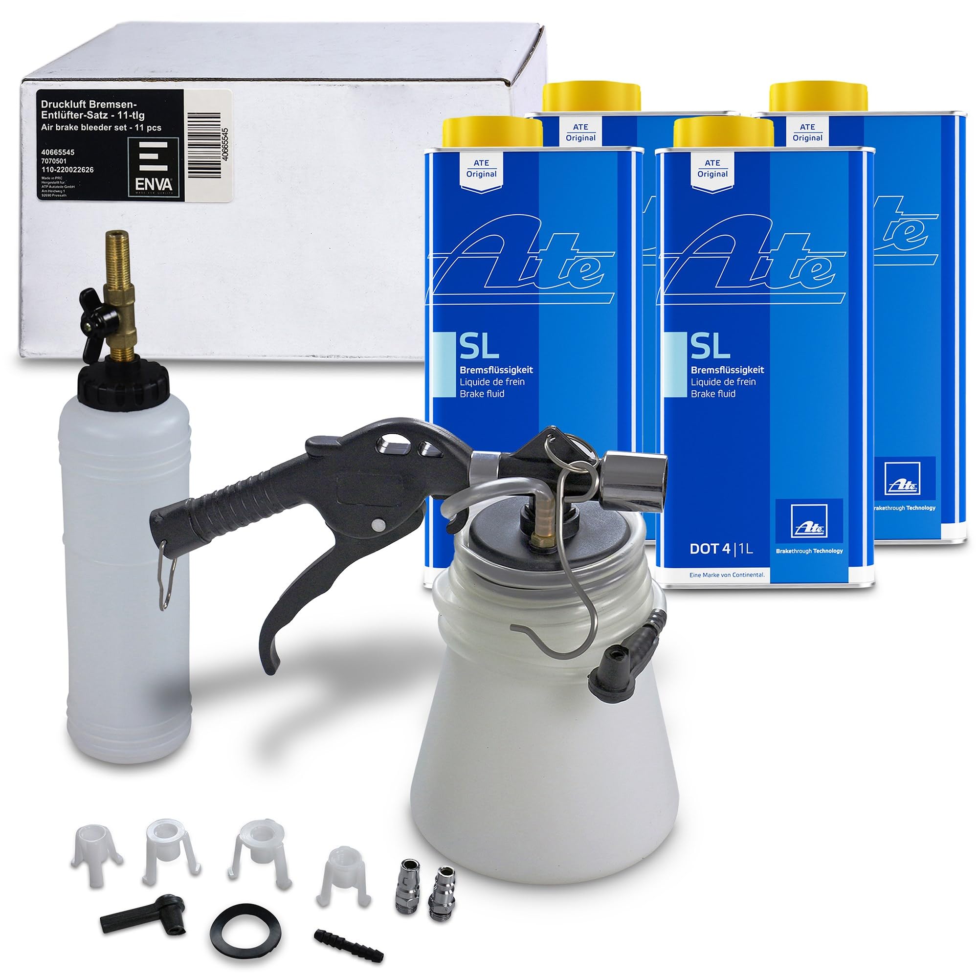 4X Liquido Freni, 1x Set di spurgo per Freni ad Aria compressa - 11 Pezzi.