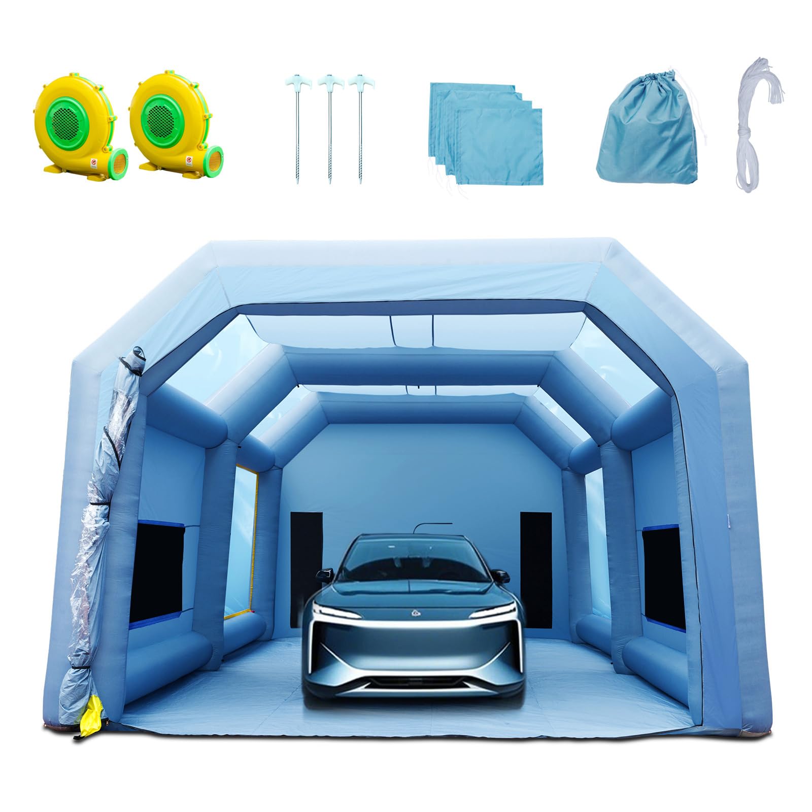 VEVOR Tragbares Aufblasbares Farbzelt 10 x 6 x 4 m 1100 + 950 W Sprühschutz Farbkabine Blau 210D Oxford-Gewebe
