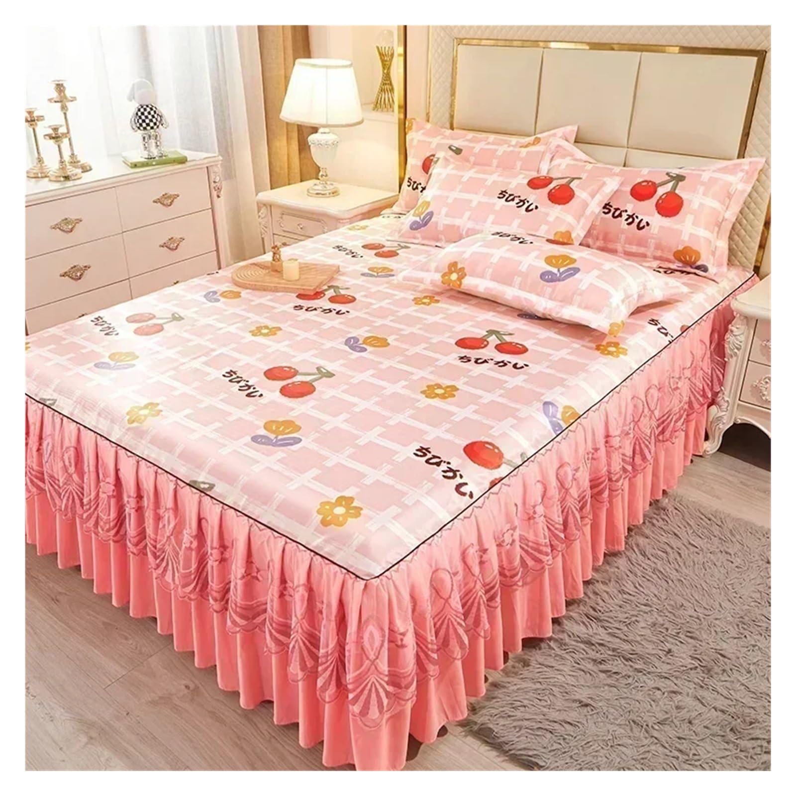 Bedding Set Folding Embroidered Sheets Bedding Bed Skirt King Queen Size Bed Sheet Set with Pillowcases(Color 20,3 pcs 180x200cm)