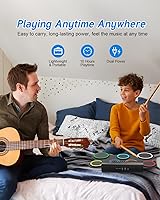 Vista 7 de Juego de batería electrónica de 7 almohadillas, almohadilla de práctica de batería enrollable, kit de batería midi con conector para auriculares