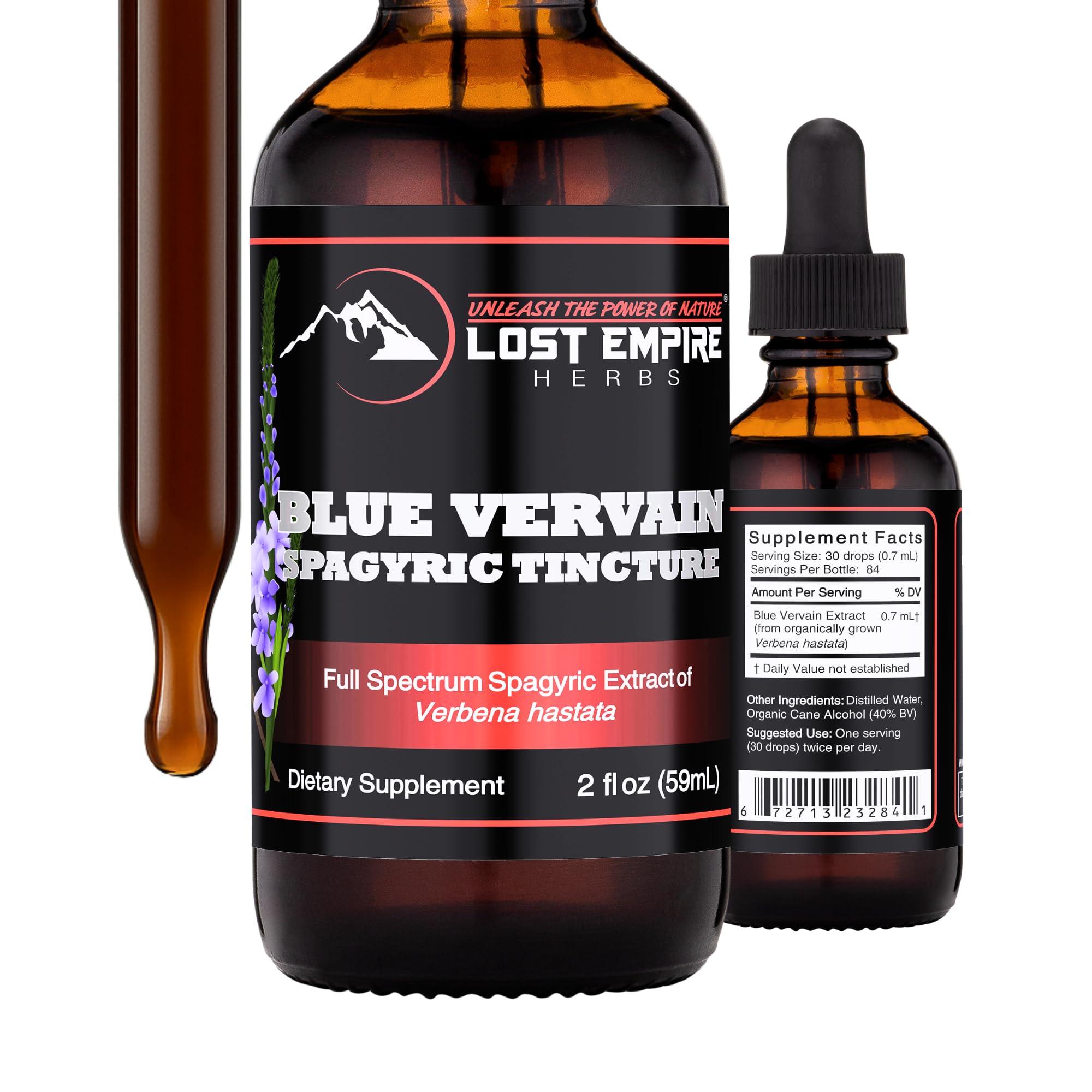 Lost Empire Herbs Blue Vervain Spagyric Tincture | Verbena hastata Supplement | Bitter Nervine for Instant Stress Relief and Relaxation (2 fl oz)