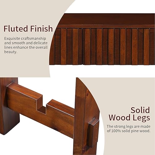 Miniatura 6 de HMFULE Mesa consola de madera maciza de 52 pulgadas para entrada, moderna mesa de sofá detrás del sofá con 3 cajones, mesas de sofá de granja para