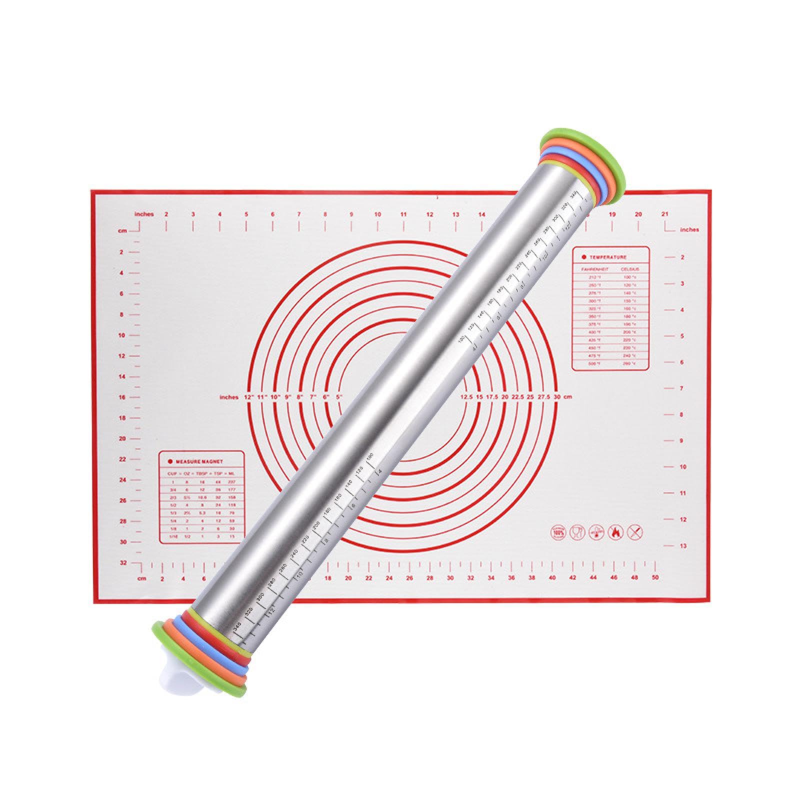 Rodillo ajustable de acero inoxidable de 17 pulgadas, alfombrilla de silicona para hornear, antiadherente, almohadilla de rodillo para masa de fondant, forro para horno, rojo