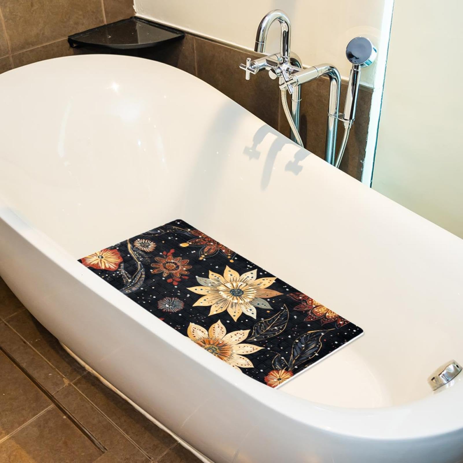 Boho Art Tapis de bain rectangulaire antidérapant avec ventouses, lavable en machine Motif galaxie 40 x 70,9 cm