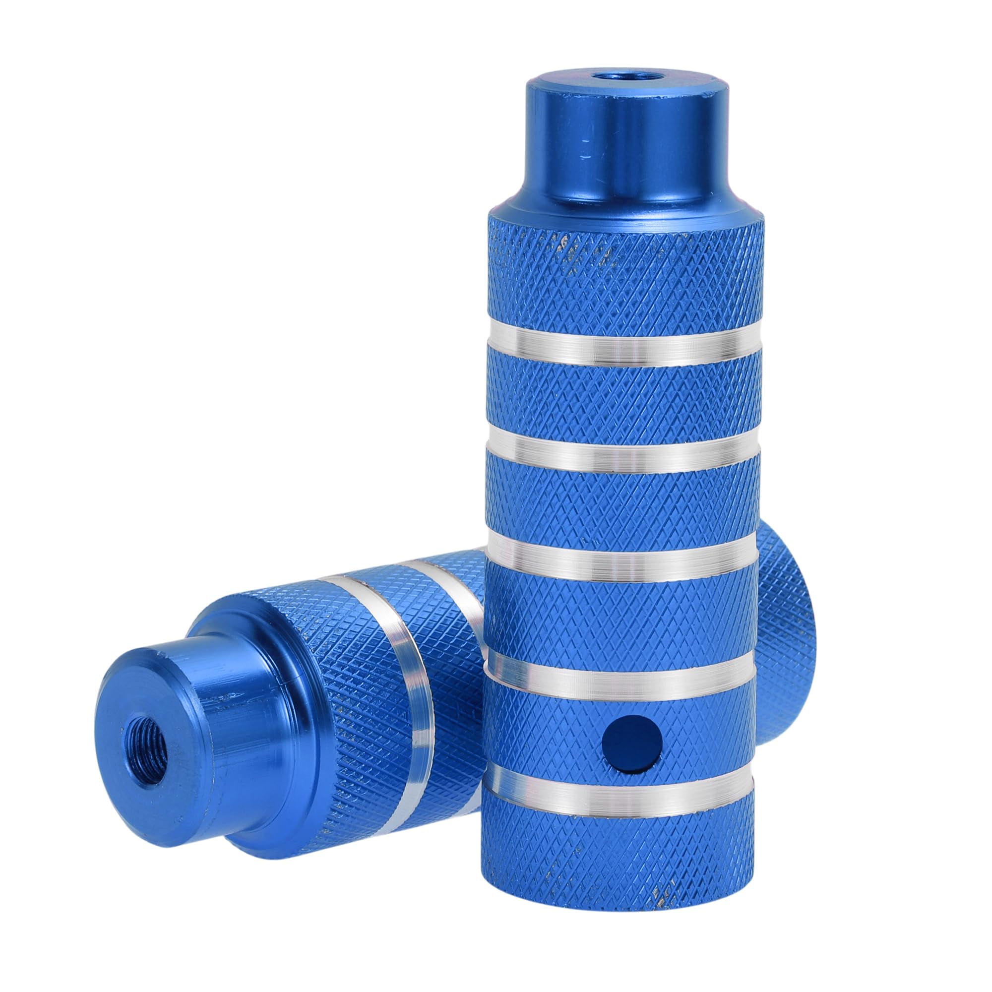 REPAIROCK 2 Pcs Aluminum Alloy Anti-Skid Bike Pegs 110mm Length Five Stripes Texture Bicycle Backseats Stands Cycling Foot Pegs 3/8 Inch Axles Blue