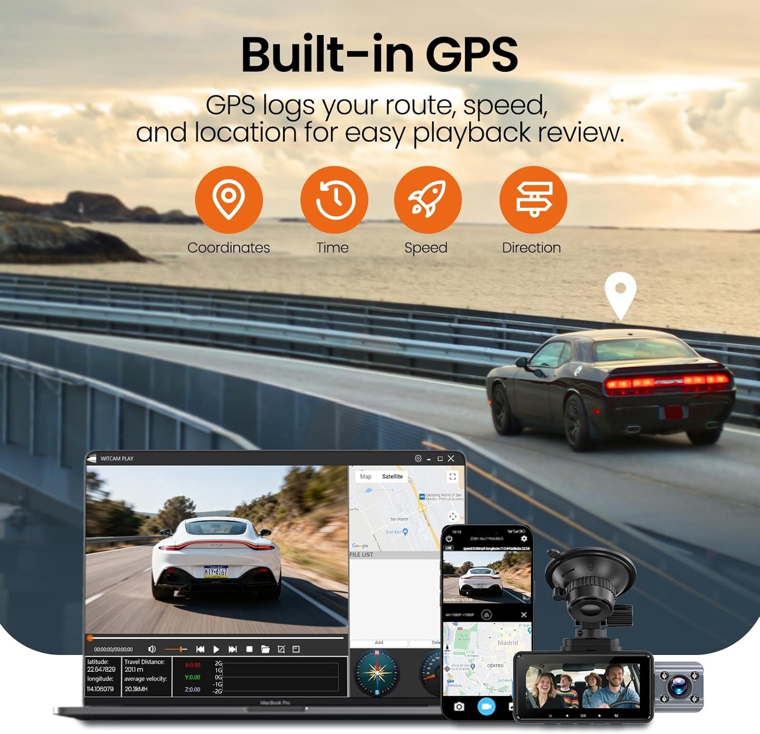 JIMIMAX 4K+1080P+1080P 3 Channel Dash Cam Front and Rear with Cabin, Free 128GB Card Included, 5.8GHz WIFI6 Dash Camera, IR Night Vision, Built-in GPS, G-Sensor, 24H Parking Mode, Support 512GB Max
