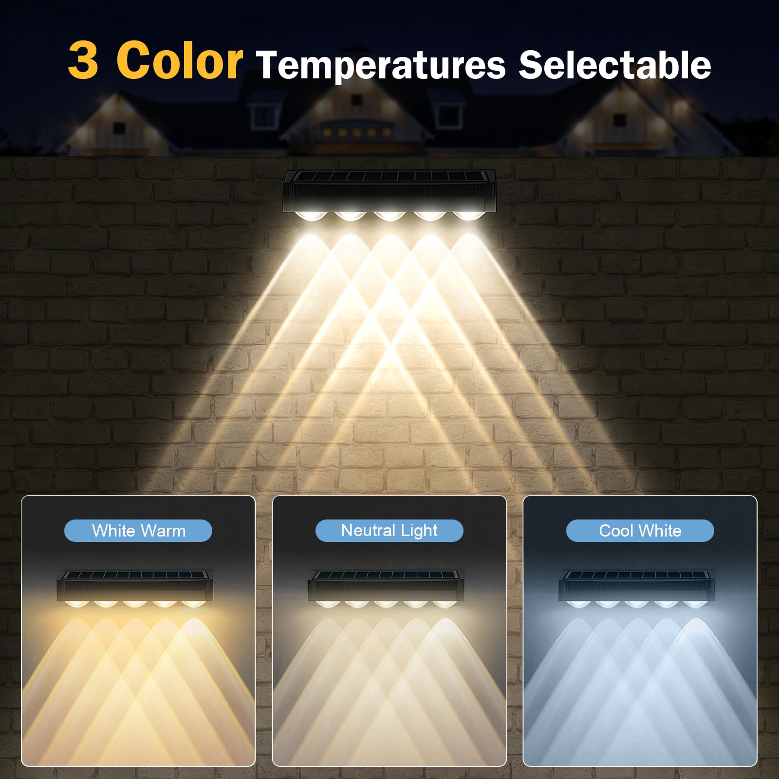 Luci solari a LED da parete, adatte per uso esterno, impermeabili, con 3 modalità di illuminazione e più livelli di intensità per recinzioni, scale esterne, gradini e portici (4 pezzi).