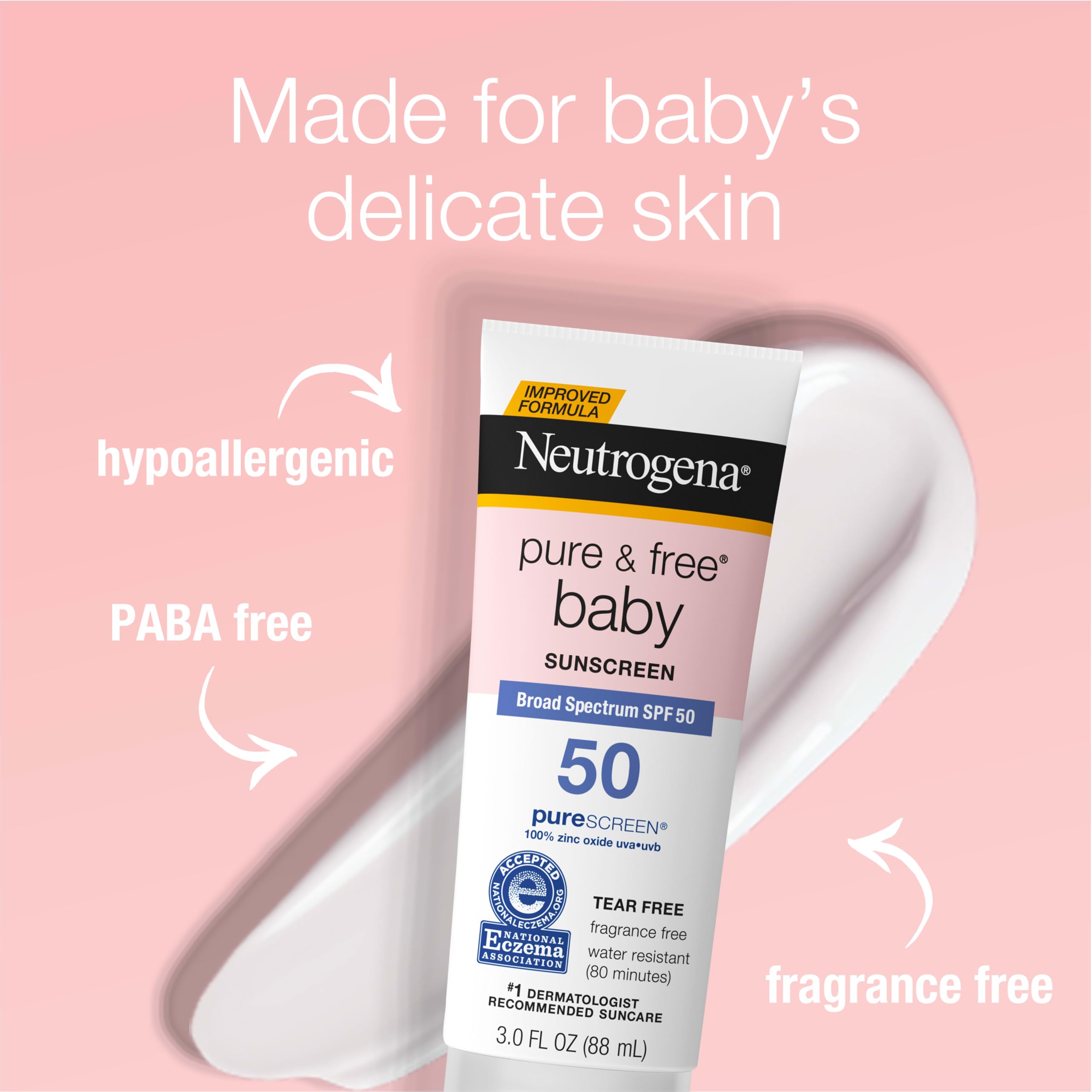 Neutrogena Pure & Free Baby Mineral Sonnencreme Breites Spektrum LSF 50, 3 Fl. oz (3 Stück)