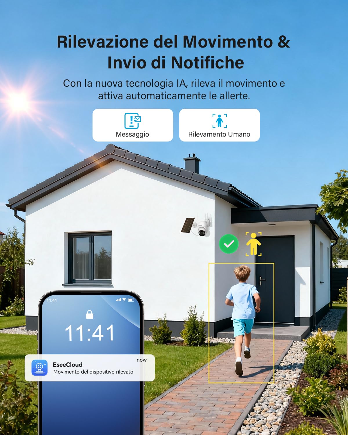 Jennov Kit Telecamere Videosorveglianza Solare con Monitor, 10CH NVR Touch | 5MP Telecamera Solare con 360° Pan&Tilt, Visione Notturna a Colori, Rilevamento PIR, Senza Abbonamento, EseeCloud APP