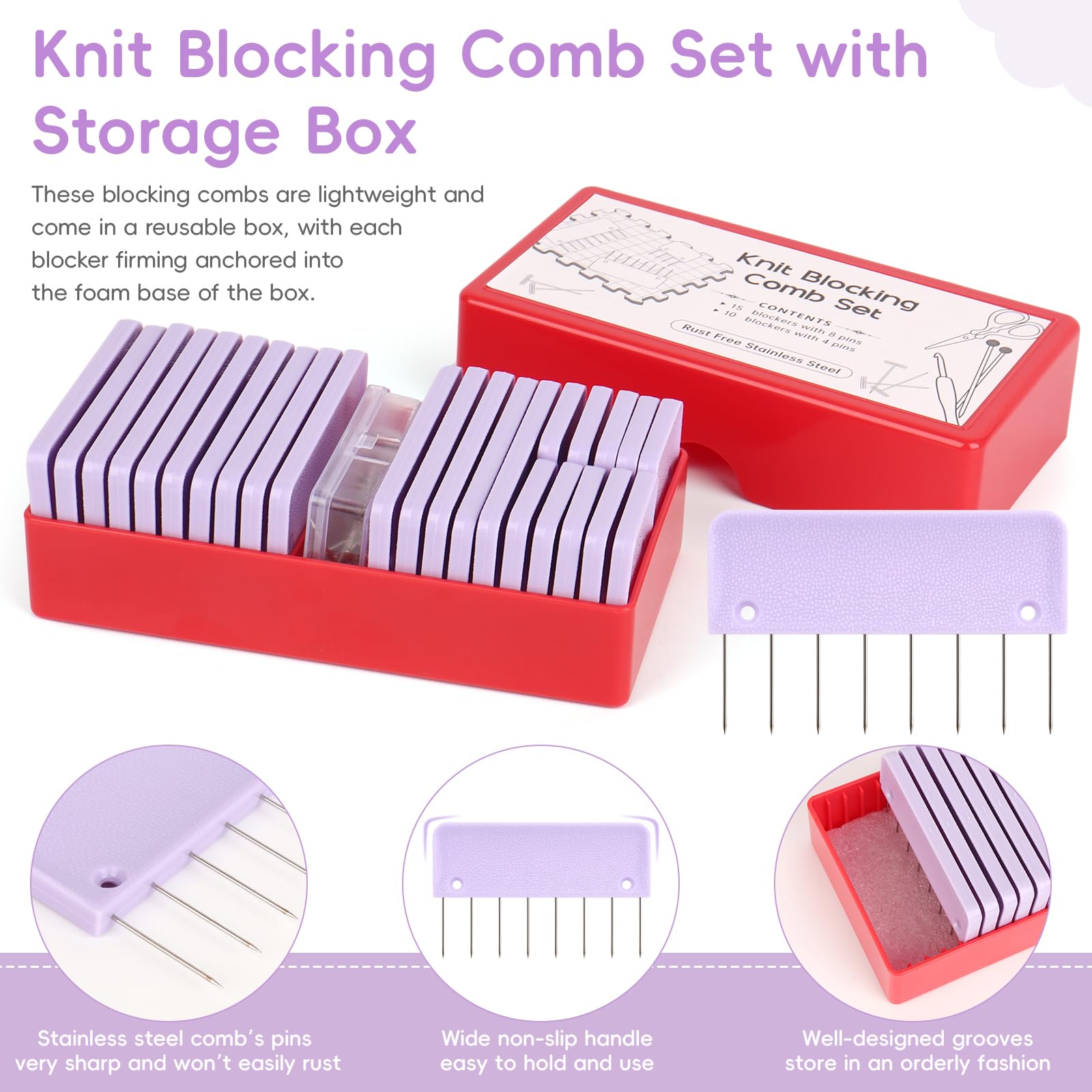 Aeelike Blocking Pins, Blocking Pins for Knitting & Crochet Projects - Image 3