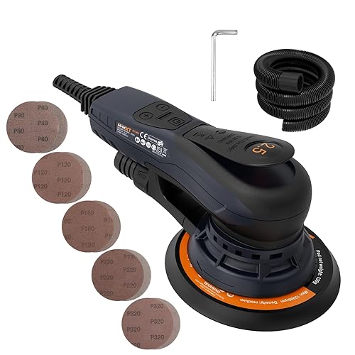 MAXXT Electric 2.5mm Random Orbital Sander Brushless 350W 3A Multi-function Variable Speed Electric Corded Orbital Sanders Machine with 10 Sanding Paper for Woodworking (R7303-2.5mmOrbit)