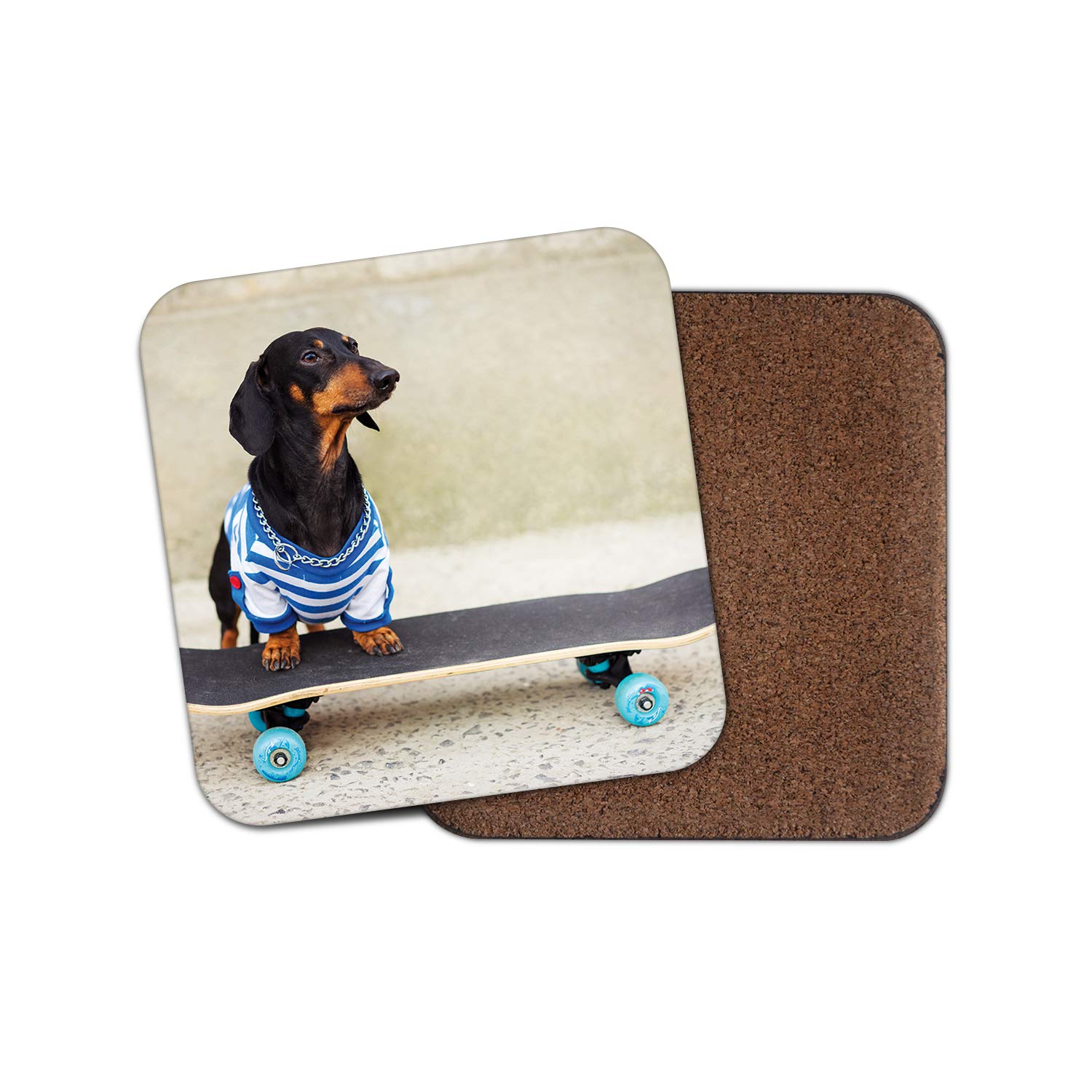 Destinationvinyl Multicolor 1 X Funny Sausage Dog Drinks Coaster - Dachshund Jumper Skateboard #13274