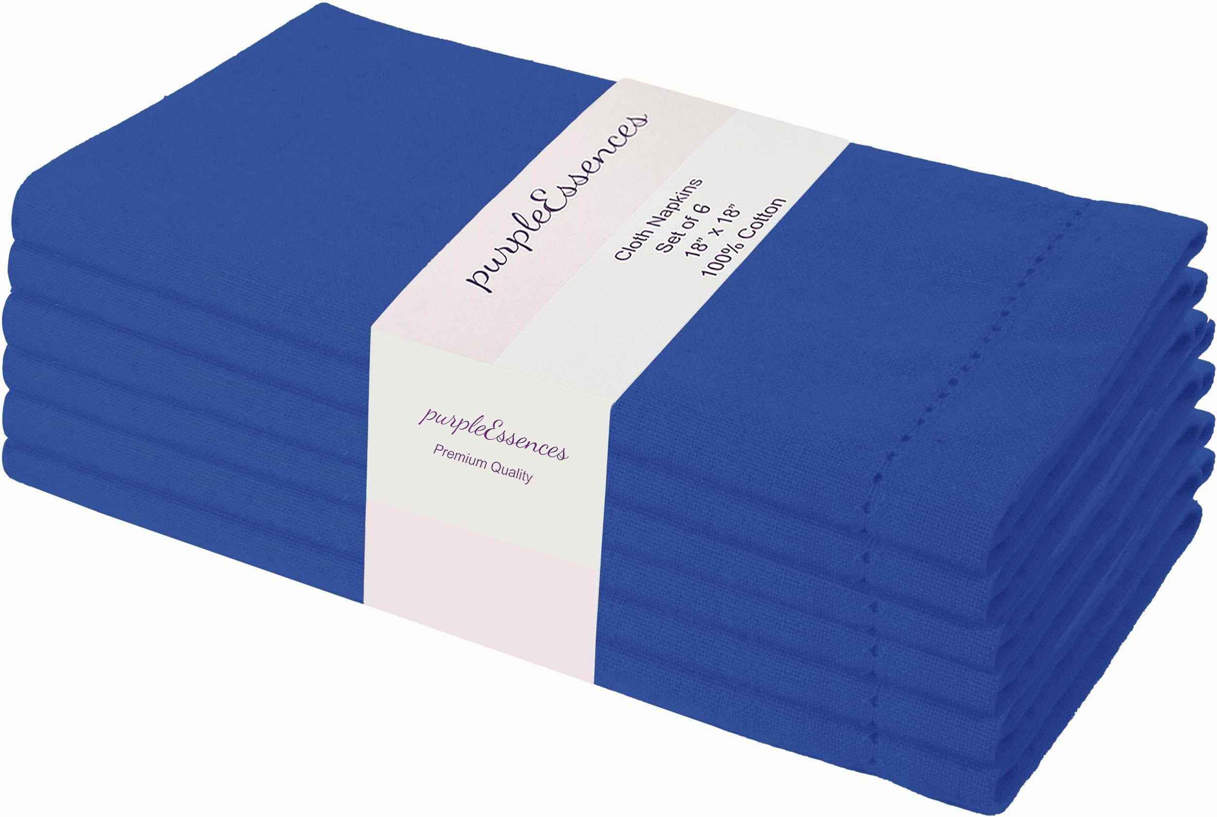 PurpleEssences Set of 6 Hemstitch Cloth Dinner Napkins 100% Cotton - Soft Durable Washable - Ideal for Wedding Spring Summer Easter - Perfect Everyday Use Table Linen 18x18 - Royal Blue
