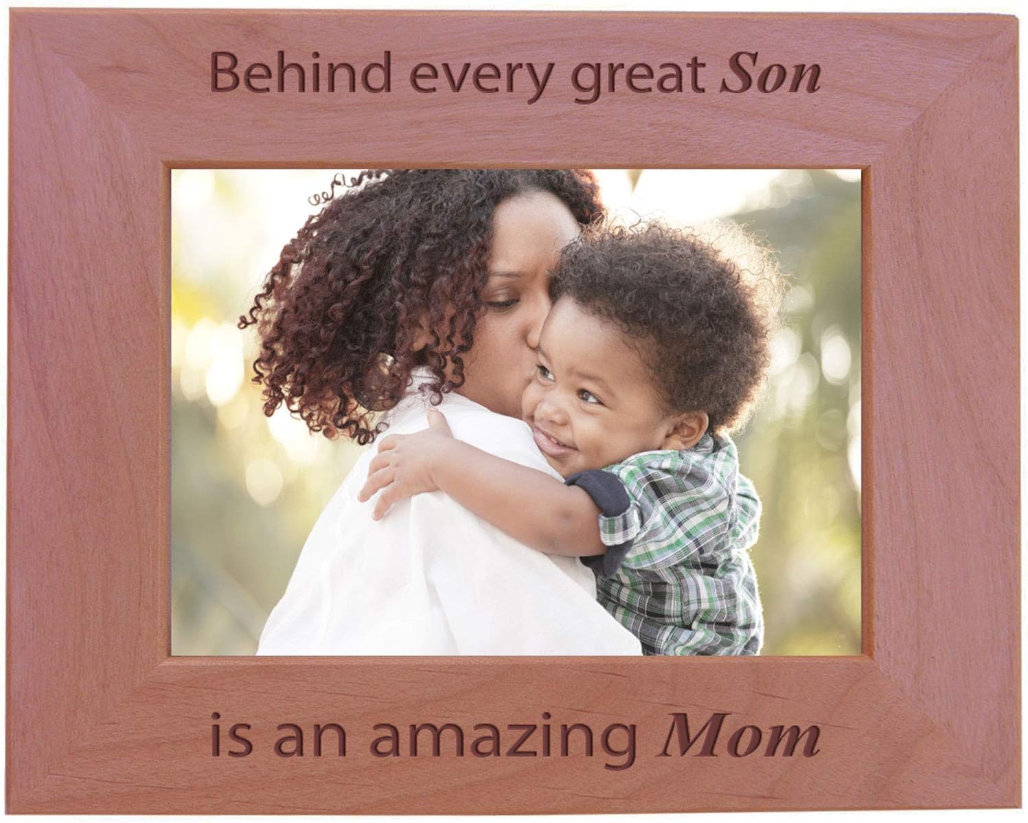 CustomGiftsNow Behind Every Great Son is an Amazing mom - Engraved Wood Picture Frame (5x7 Vertical)