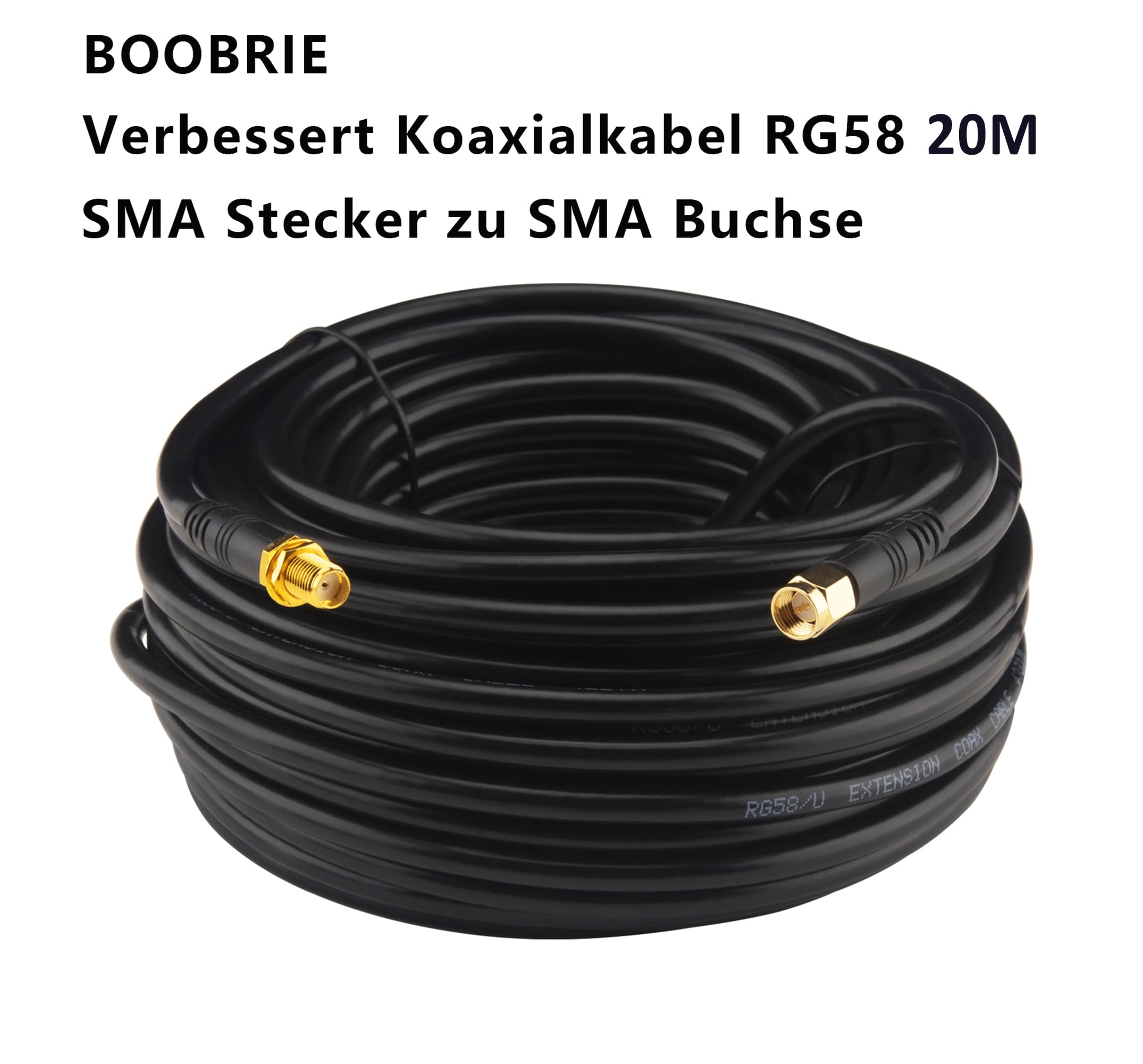 RG58/U SMA do SMA Cable 20M, SMA Male to SMA Female Coaxial Cable WLAN Extension Cable WLAN Antenna Cable SMA Adapter for 3G/4G / LTE/GPS/RF Radio/WiFi Antenna/Radio Devices