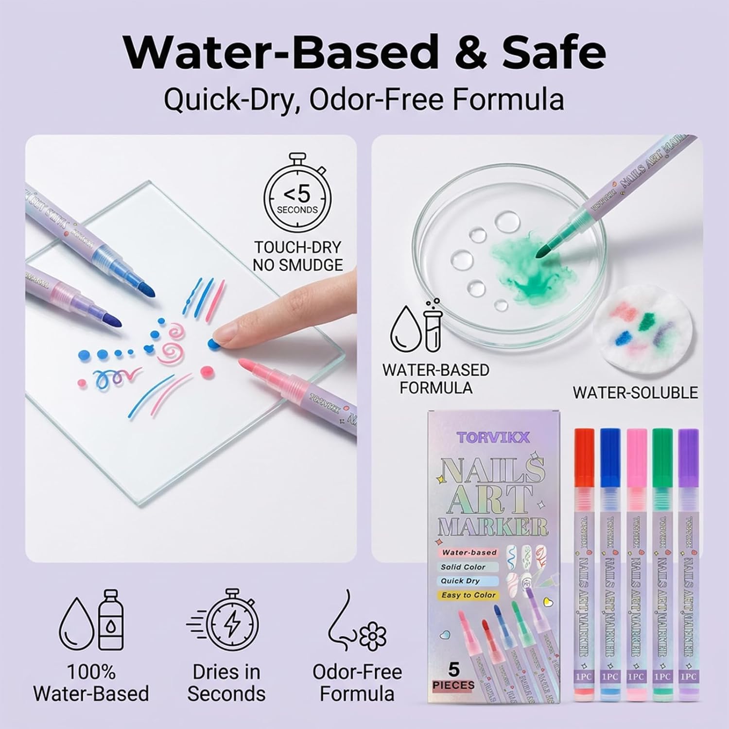 Nail Art Pens, 5 Essential Colors for Beginner DIY Nail Designs
