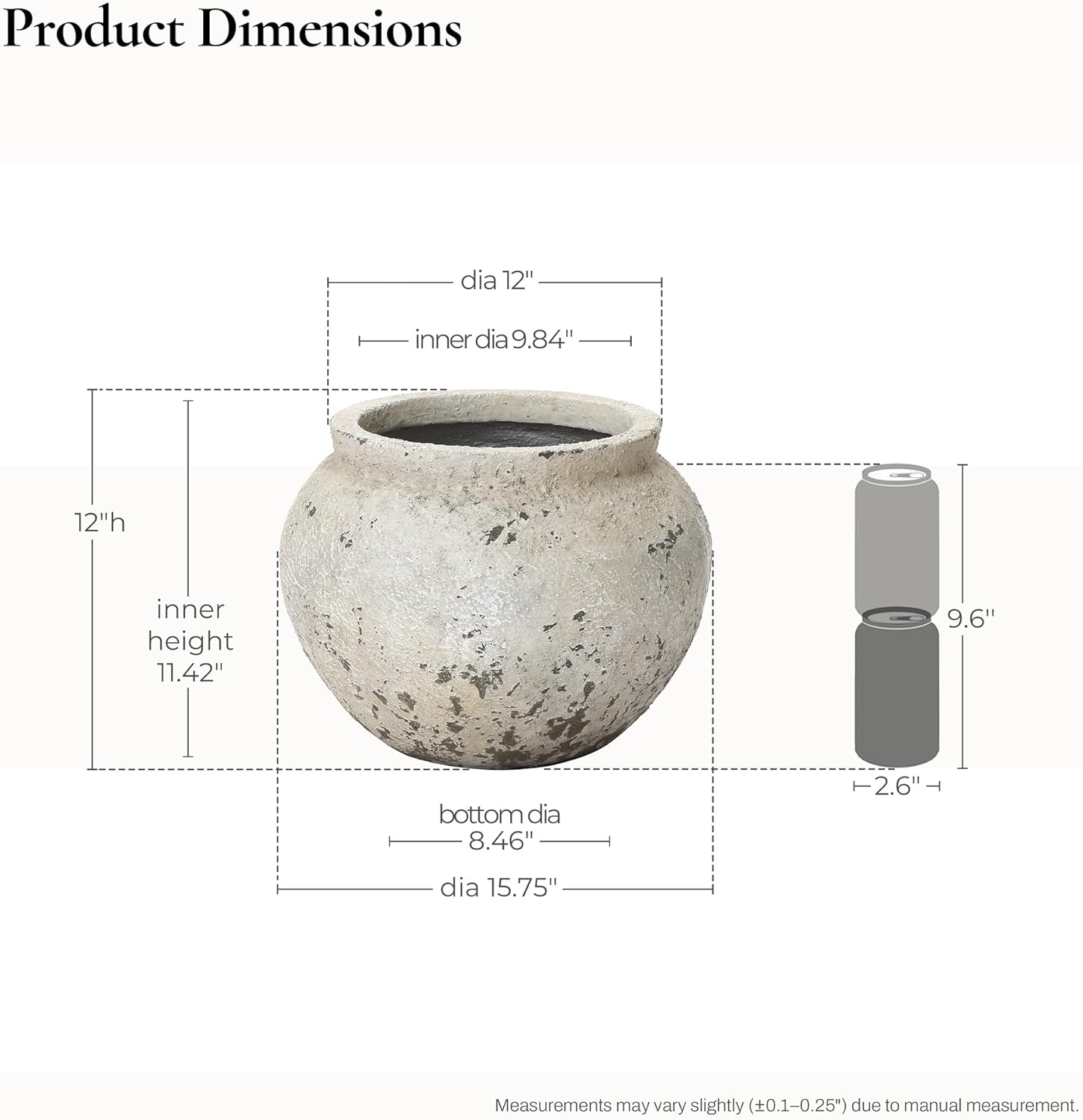 LuxenHome 15.75" Dia Round Plant Pots, Large Outdoot Indoor Flower Pot with Drainage, Distressed Pots for Plants, Vintage Clay Pot for Home Garden Patio