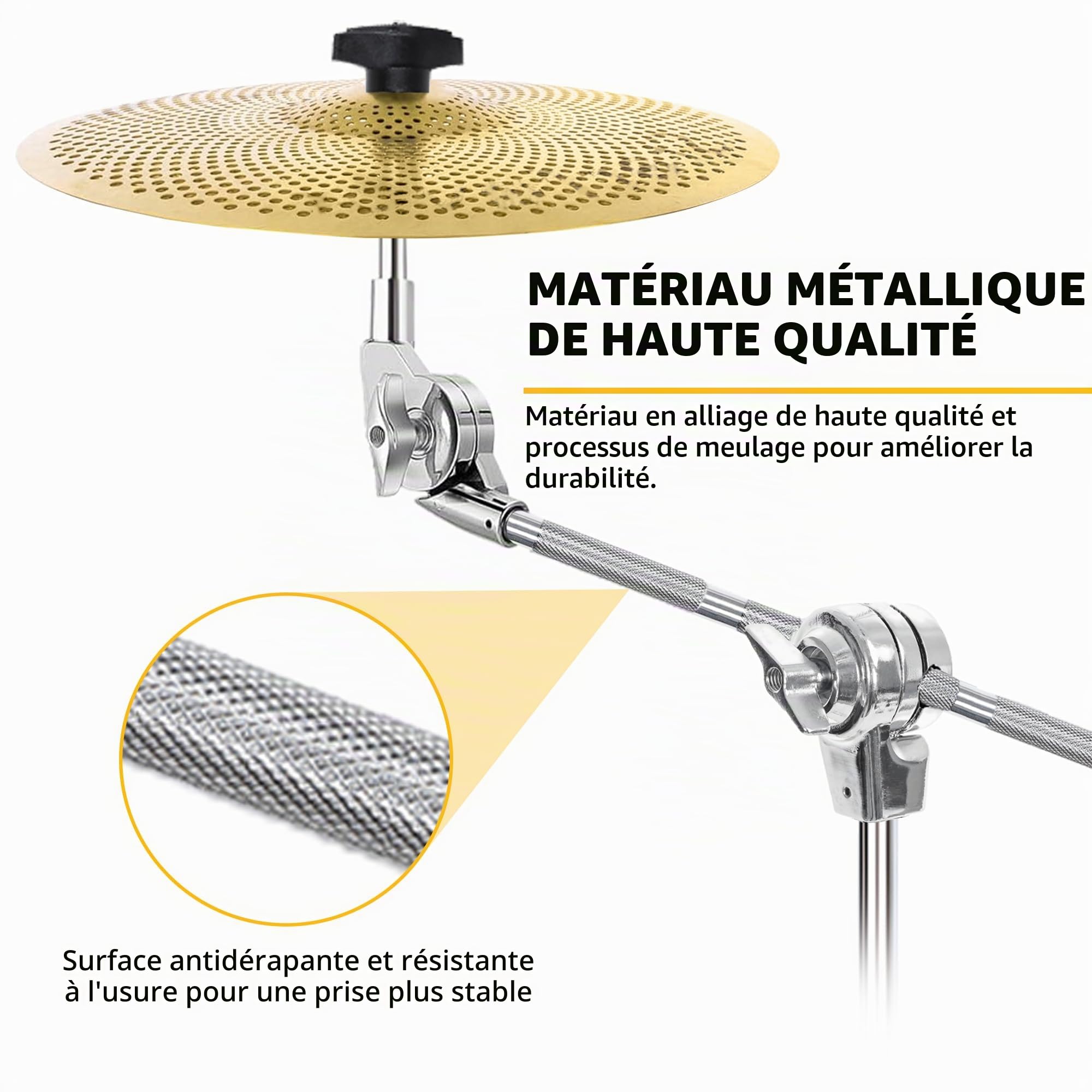AKOZLIN Support de cymbale à balancier,support de basse avec crochets | réglable de 84 à 115 cm trépied double renforcé, chromé