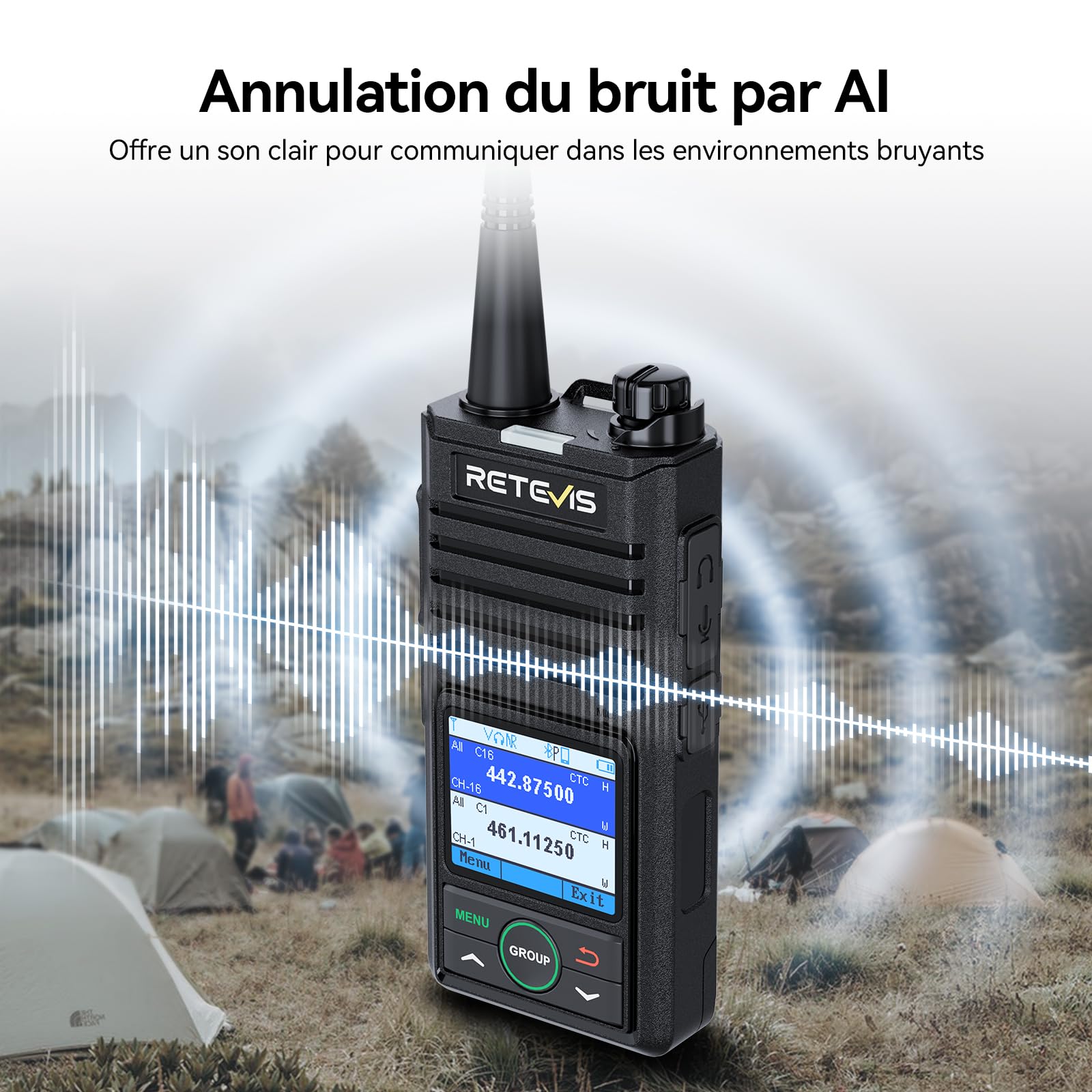 Retevis RB658 Talkie Walkie Réglage par App, Radio Bidirectionnelle Professionnelle, Réduction Intelligente du Bruit, Alarme, 1800 mAh, Talkie-Walkie pour Adultes, Moto (Pack de 2 avec écouteurs)