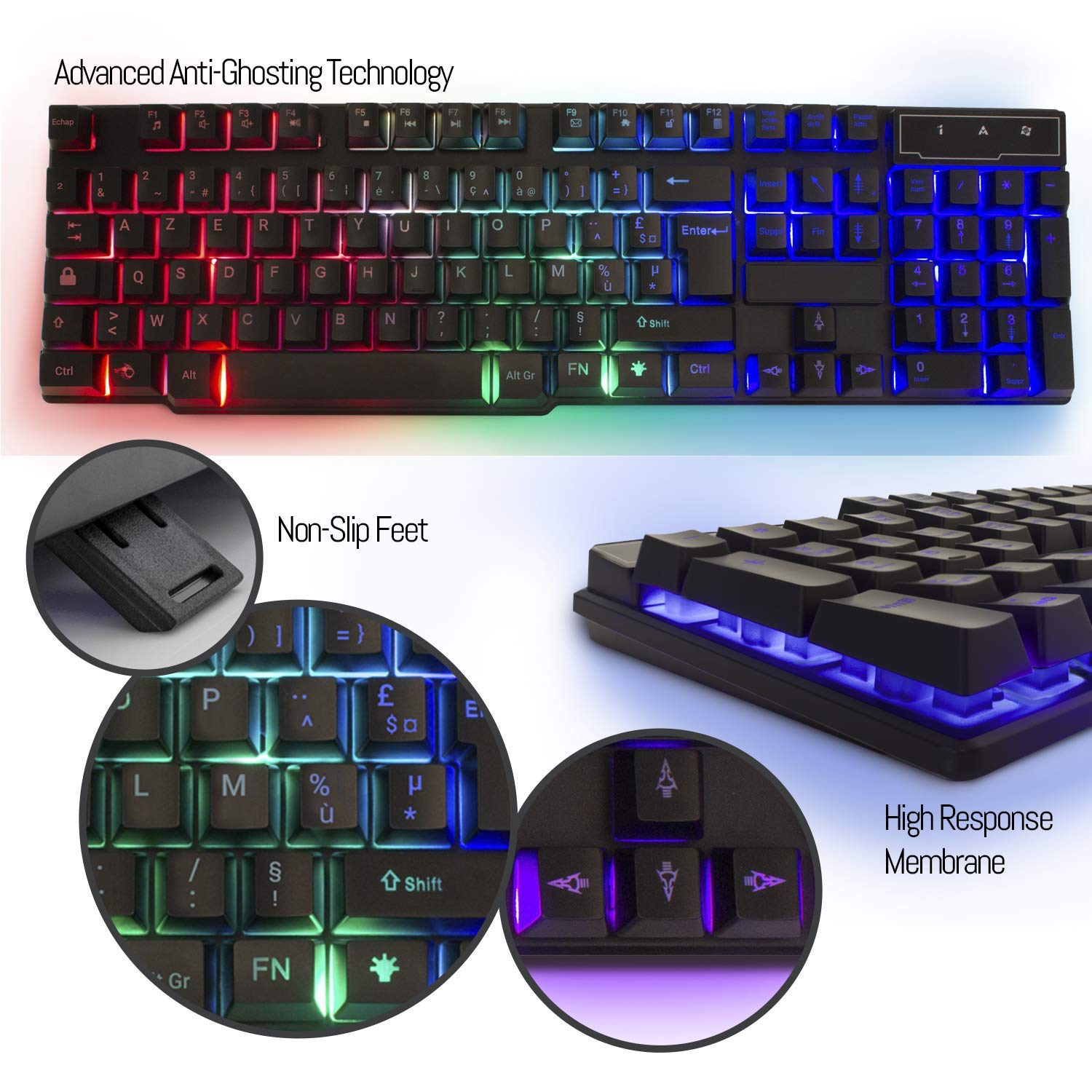 Orzly Kit de Jeu Rx250 4 en 1 composé d’Un Clavier rétroéclairé RVB [Disposition AZERTY] d’Une Souris [jusqu'à 3200 DPI] d’Un Casque de Jeu et d’Un Tapis de Souris Grand Format pour PC, Xbox, PS4