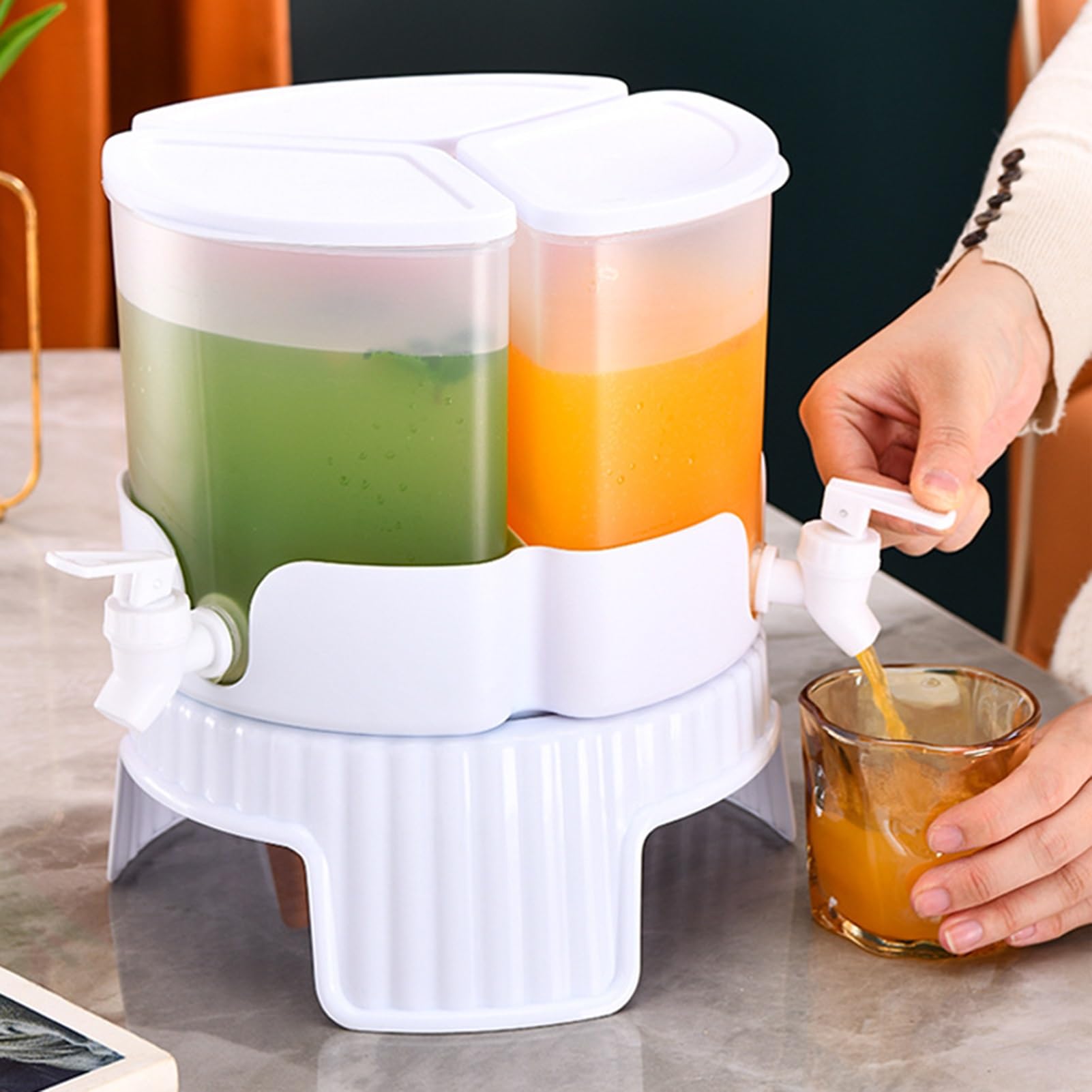 Bollitore Freddo Da Frigorifero Rotante di Grande Capacità, Contenitore D'acqua In Plastica, Distributore di Bevande A 4 Griglie con Supporto, per Tè Freddo, Tè Freddo, Succhi di Frutta, Birra, Vino E