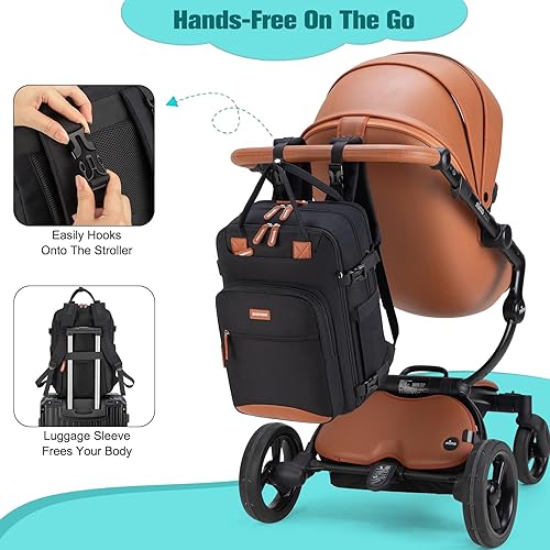 Miniatura 7 de Mochila para pañales, bolsas de pañales impermeables con puerto de carga USB, mochila de viaje antirrobo multifunción, Negro -, Mochilas de día