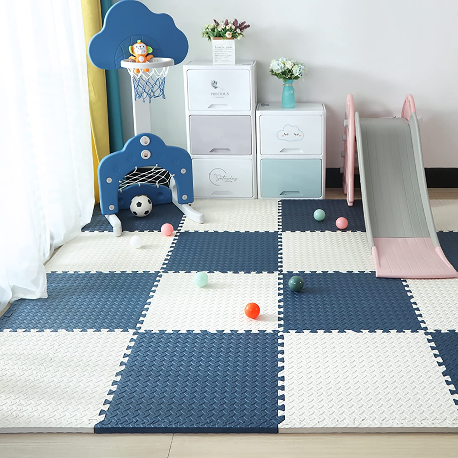 40/48 Pièces Tapis De Puzzle pour Bébé 30X30x1cm Dalles en Mousse De Sol Multicolores Tapis De Jeu Interlock en Mousse,Tapis Rampant Bébé en Mousse Souple,E,40Pcs