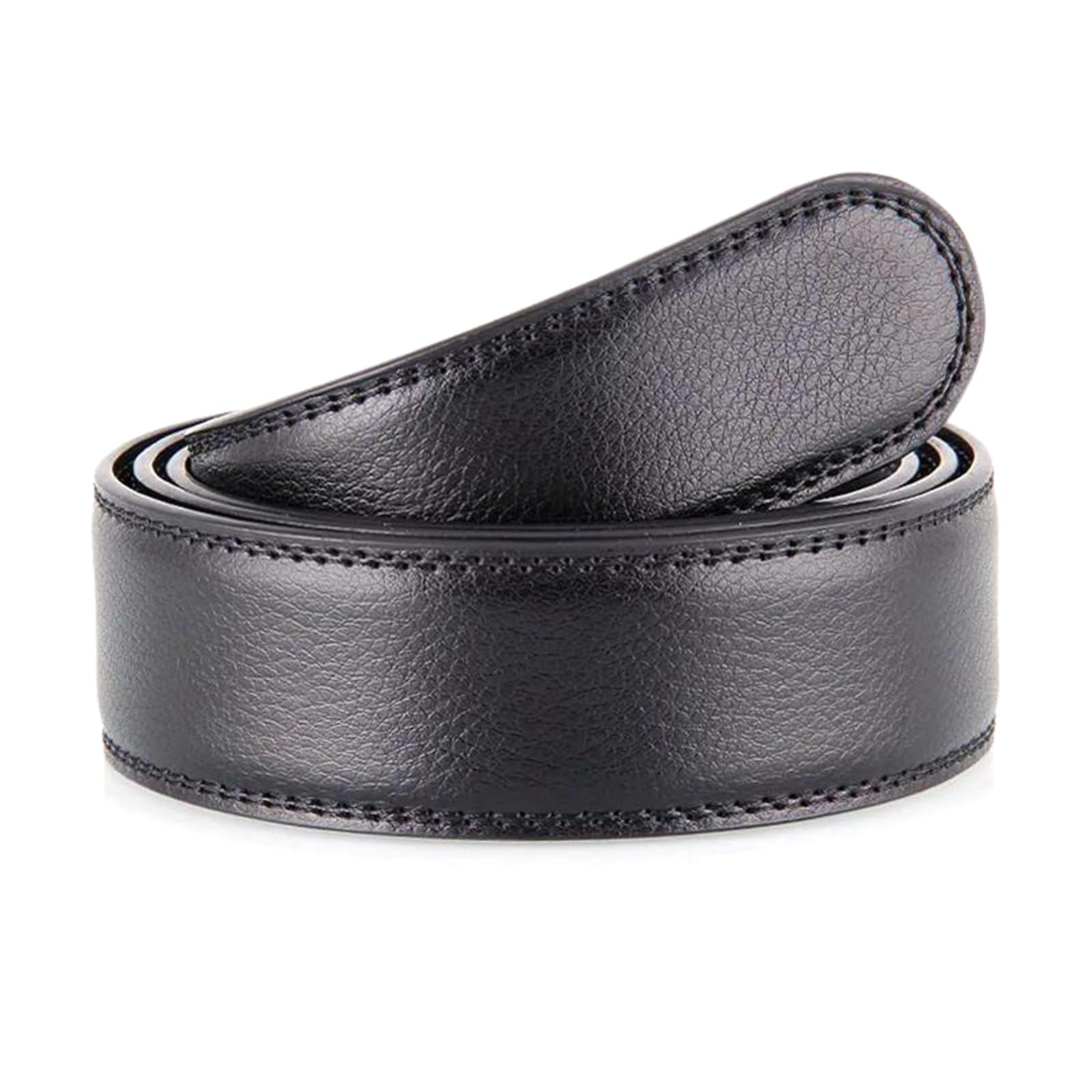Tokicoo Men's Ratchet Leather Belt Strap Without Buckle, 3.0cm and 3.5cm Width, No Holes Design, for Automatic Buckles,Black,3.0x120cm