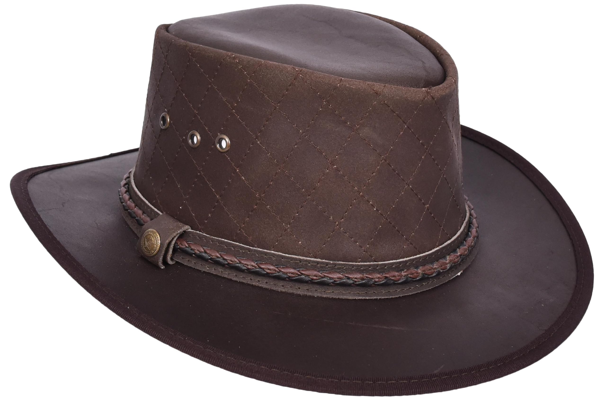 Sombrero australiano de piel auténtica, estilo vaquero, color marrón Ozzy