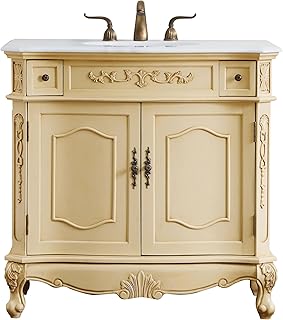 36 Single Bathroom Vanity, with Engineered Marble Top Soft-Close, Light Antique Beige