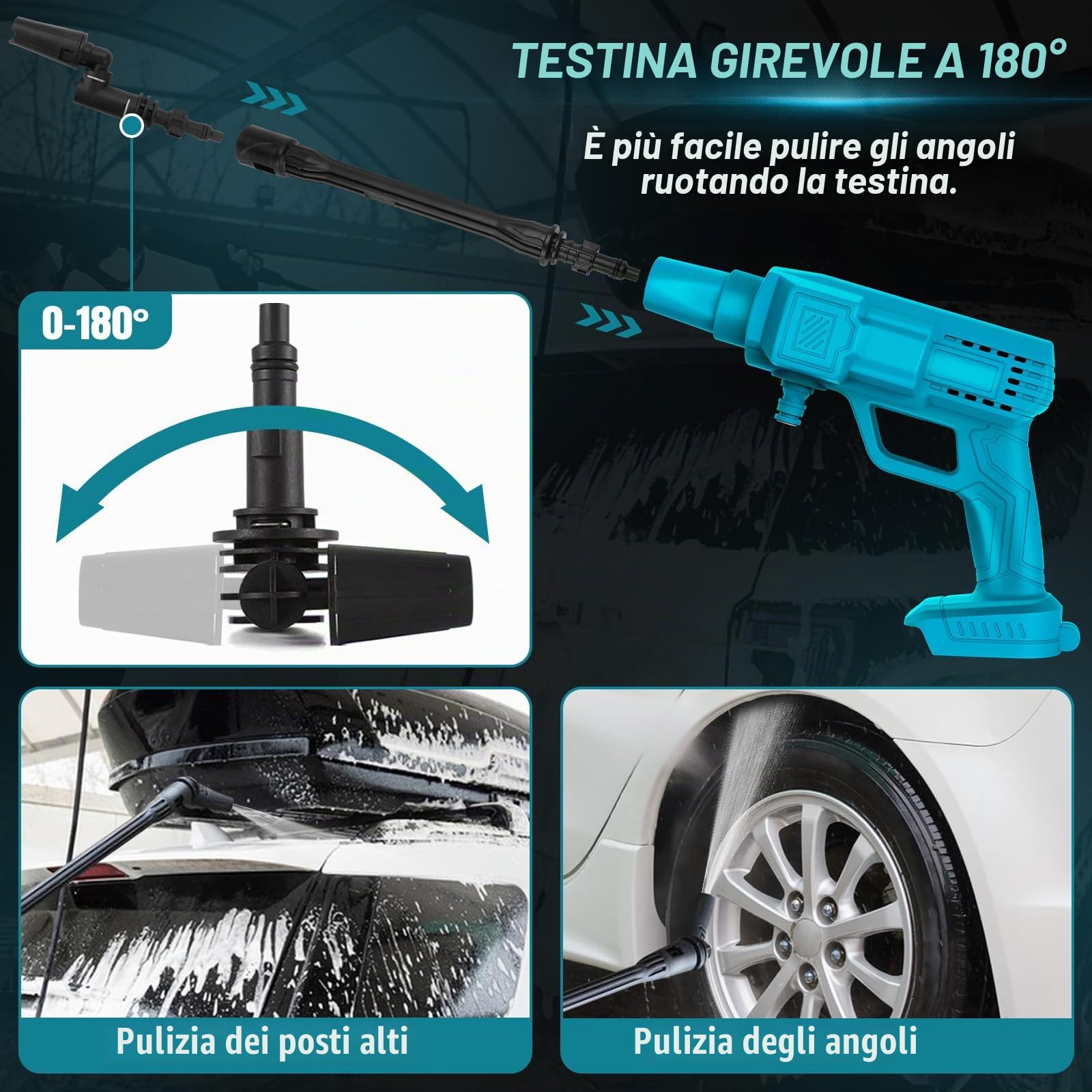 WingFly Idropulitrice a Batteria Compatibile con Makita 18 V, Idropulitrici Professionale con Accessori Per Pulizie Esterni Giardino Auto(Batteria non Inclusi)