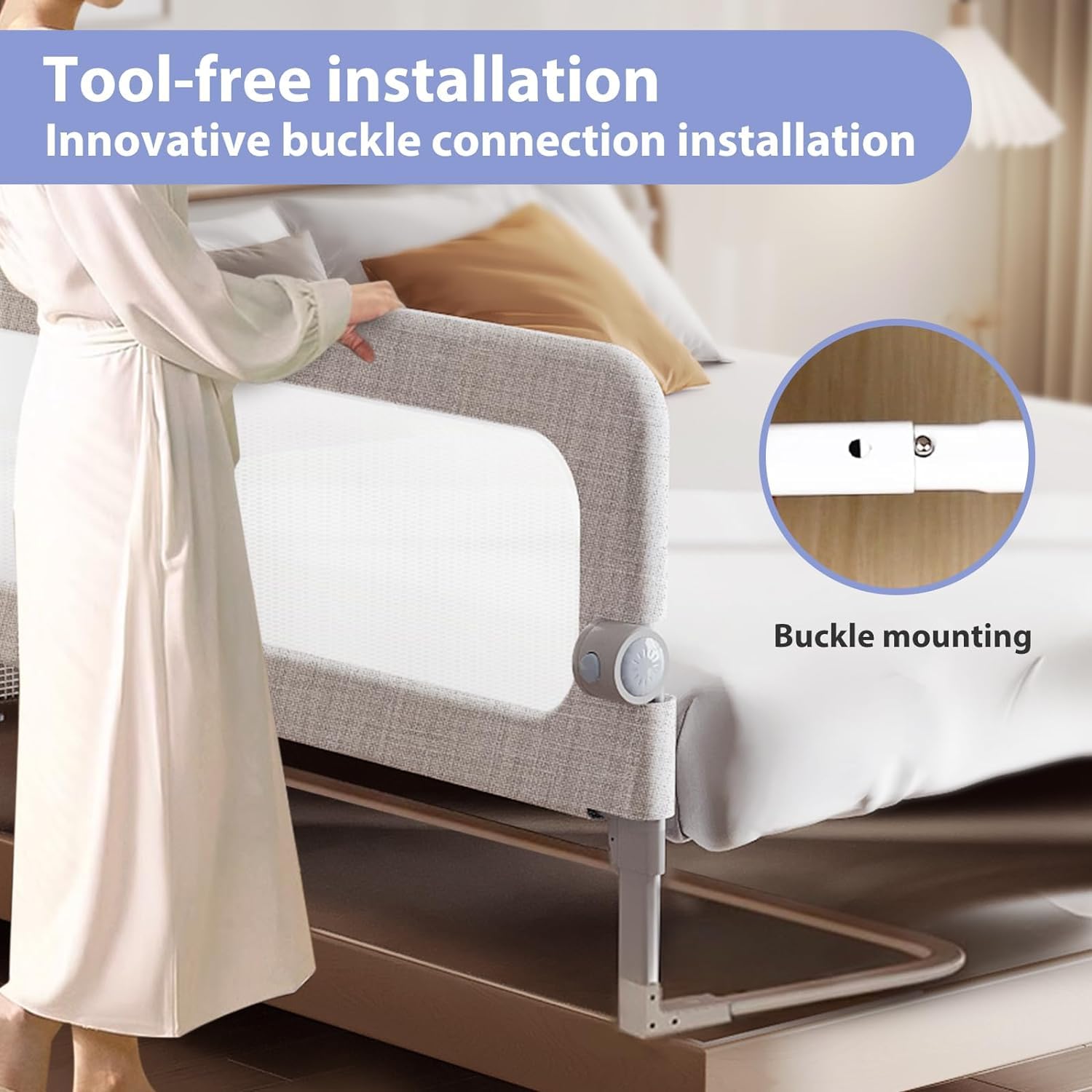 Barandilla protectora de cama para bebé – Riel de cama para niños pequeños, tamaño Queen, matrimonial, King, cama individual, litera, altura ajustable y plegable, portátil, barandilla lateral de