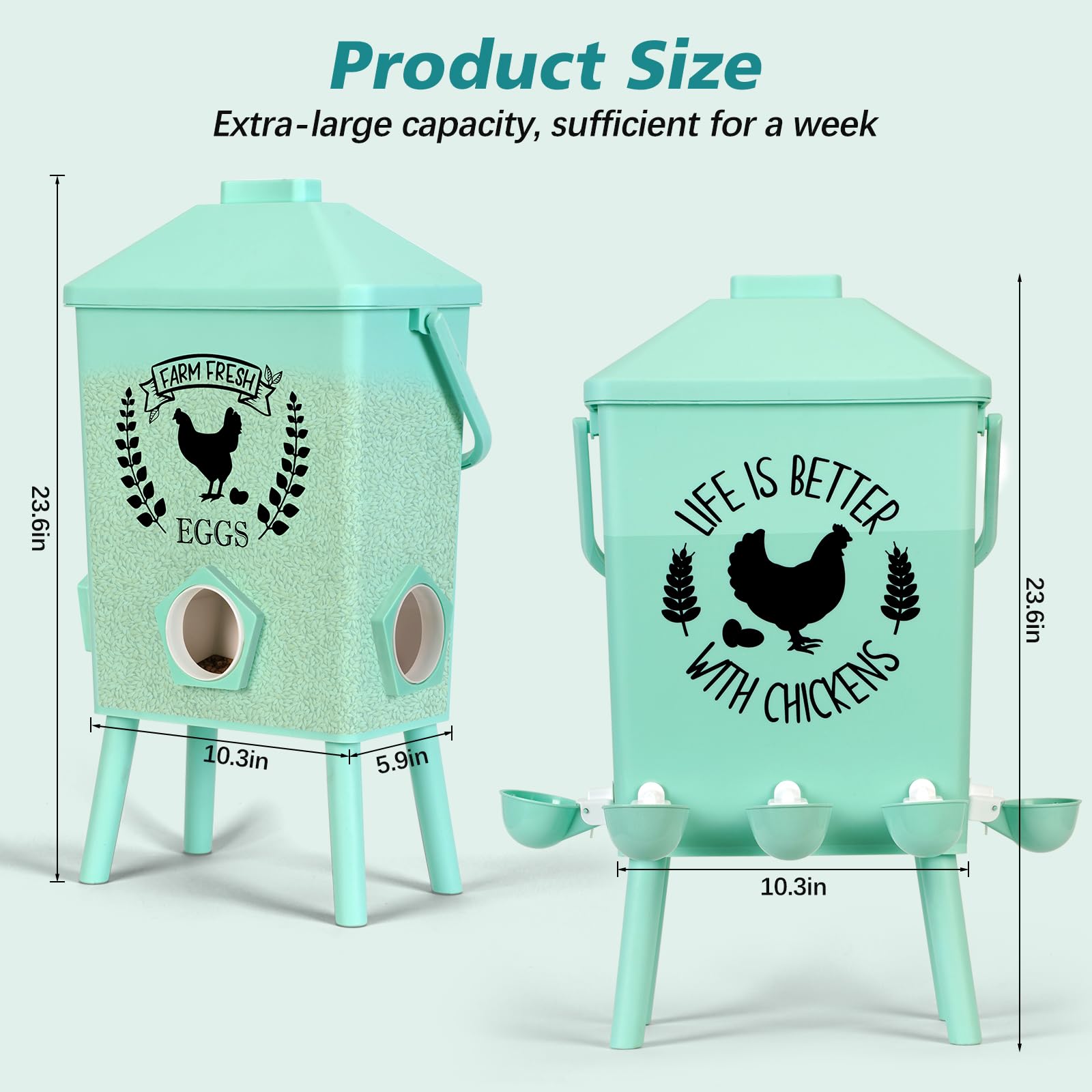 Tgeyd - Juego de comedero y bebedero automático para pollos (4.2 galones/9.5 kg) con patas de soporte, diseño de techo inclinado, sistema de alimentación por gravedad para aves de corral, accesorios