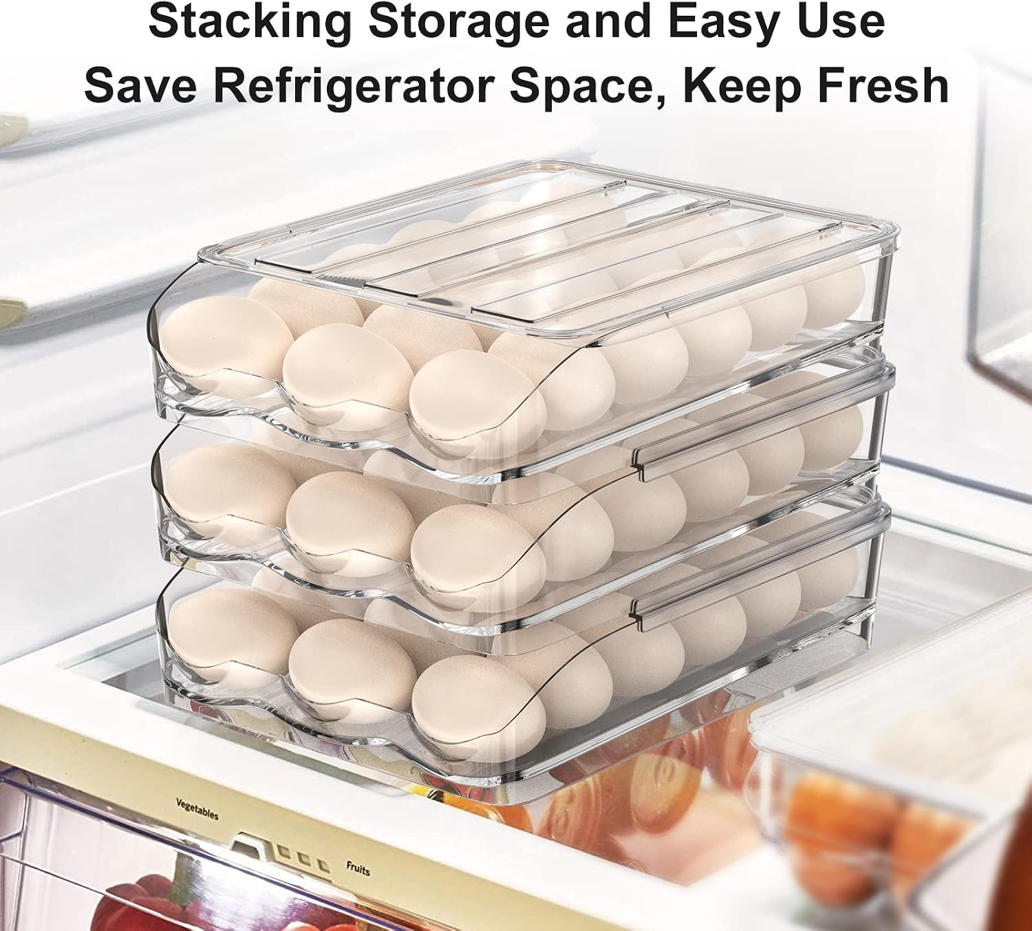 Egg Container for Refrigerator, 54 Large Capacity Egg Holder for Refrigerator, Clear Egg Fresh Storage Box for Fridge with Lid, Egg Storage Container Organizer Bin Egg Tray for Refrigerator (3 Layer)
