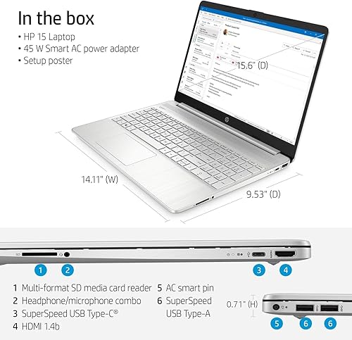 Miniatura 7 de HP Laptop 15 para negocios y estudiantes, pantalla FHD de 15.6 pulgadas con microborde, Intel Core i3-1215U hasta 4.40GHz, 16GB RAM, 512GB NVMe SSD,