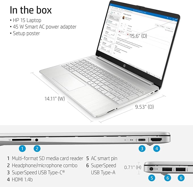 HP 15 Laptop 15.6" FHD Intel Core i3 16GB RAM 1TB SSD Win 11 Pro miniatura 7