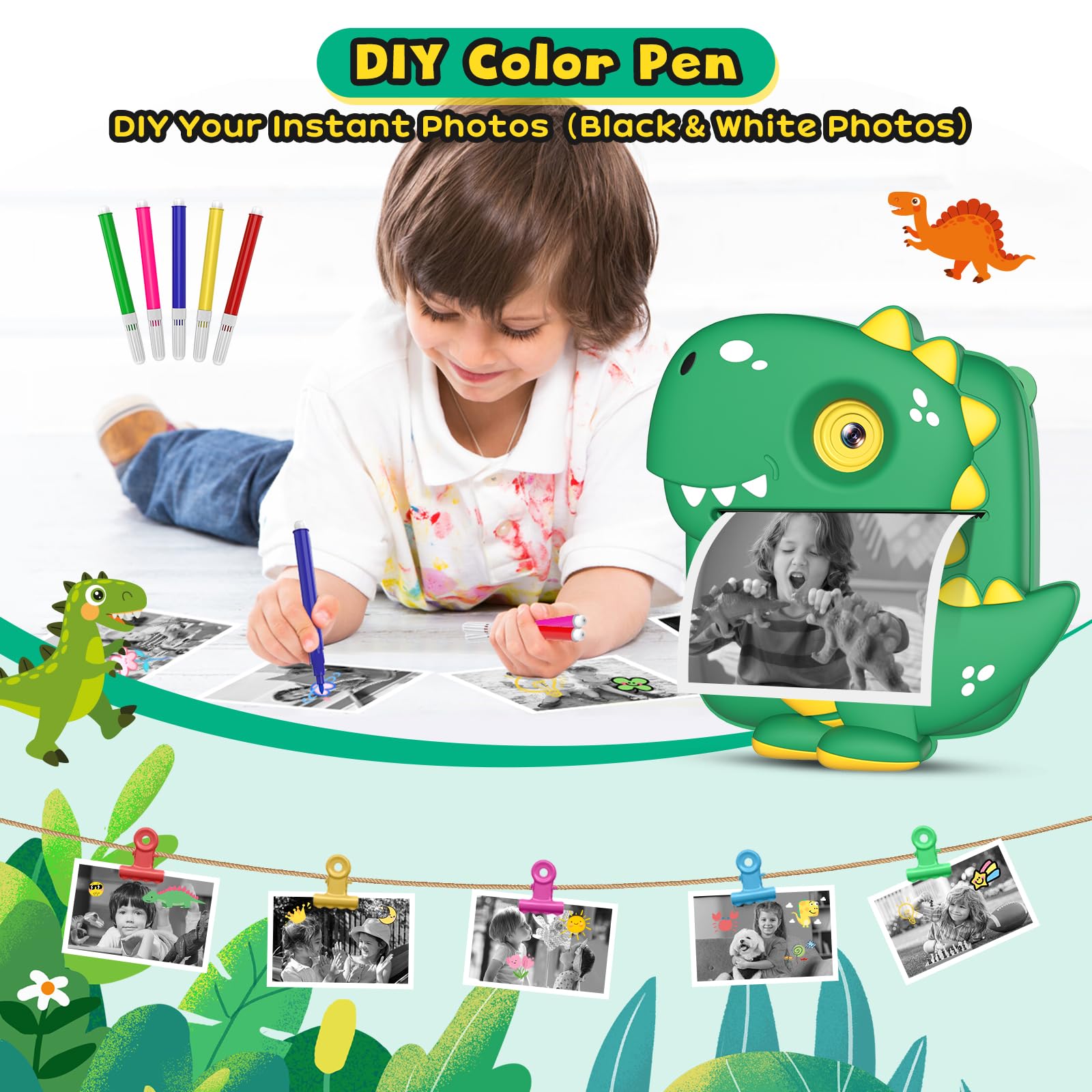 Gofunly Macchina Fotografica Bambini Istantanea, 1080P 2.0 Pollici Fotocamera Digitale Bambini con 32GB Scheda e Carta Fotografica, Regali di Natale Compleanno per 3 4 5 6 7 8 9 10 Ragazze Ragazzida