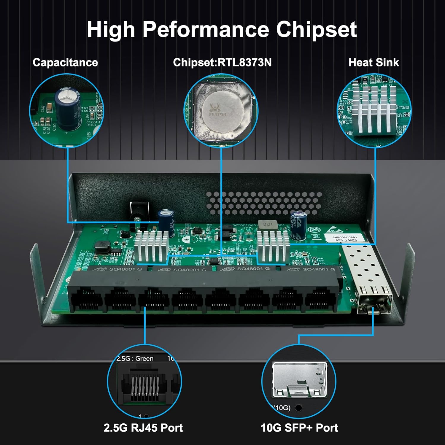8 Port 2.5Gb Unmanaged Ethernet Switch with 10G SFP+,60Gbps Switching Capacity,Metal Fanless Multi-Gigabit Home Lab Setup Network Switch
