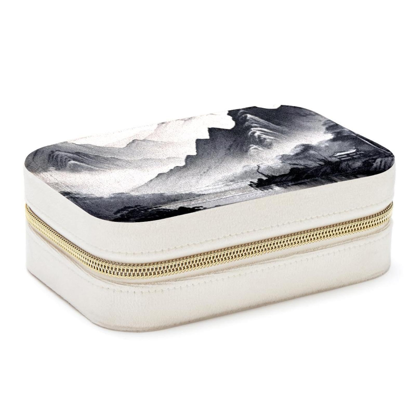 Boîte à bijoux de voyage portable et élégante avec motif peinture à l'encre